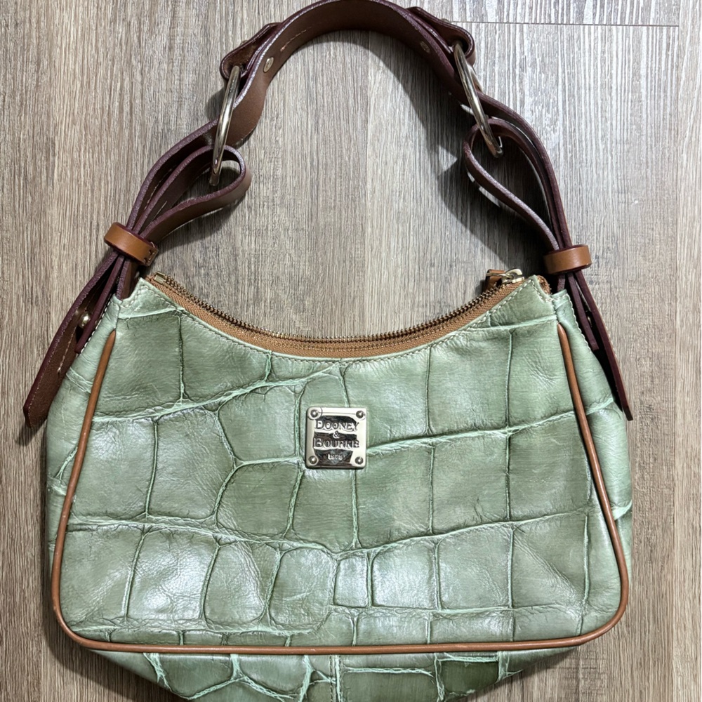 Dooney & Bourke Green Crocodile-Embossed Shoulder Bag.